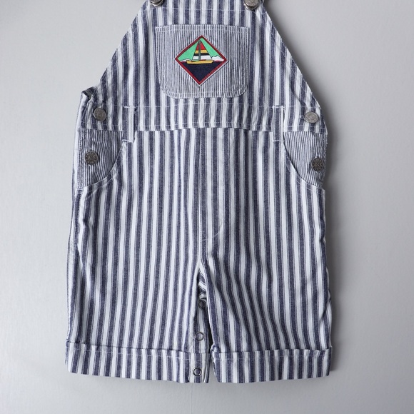 Vintage Striped Nautical Sailboat Shortalls Overalls 100% Cotton 4T - Picture 3 of 8